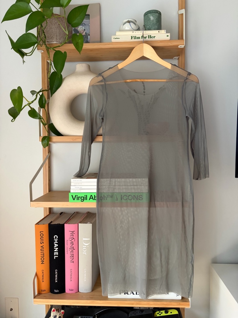 Sheer Gray Long Sleeve Mesh Dress